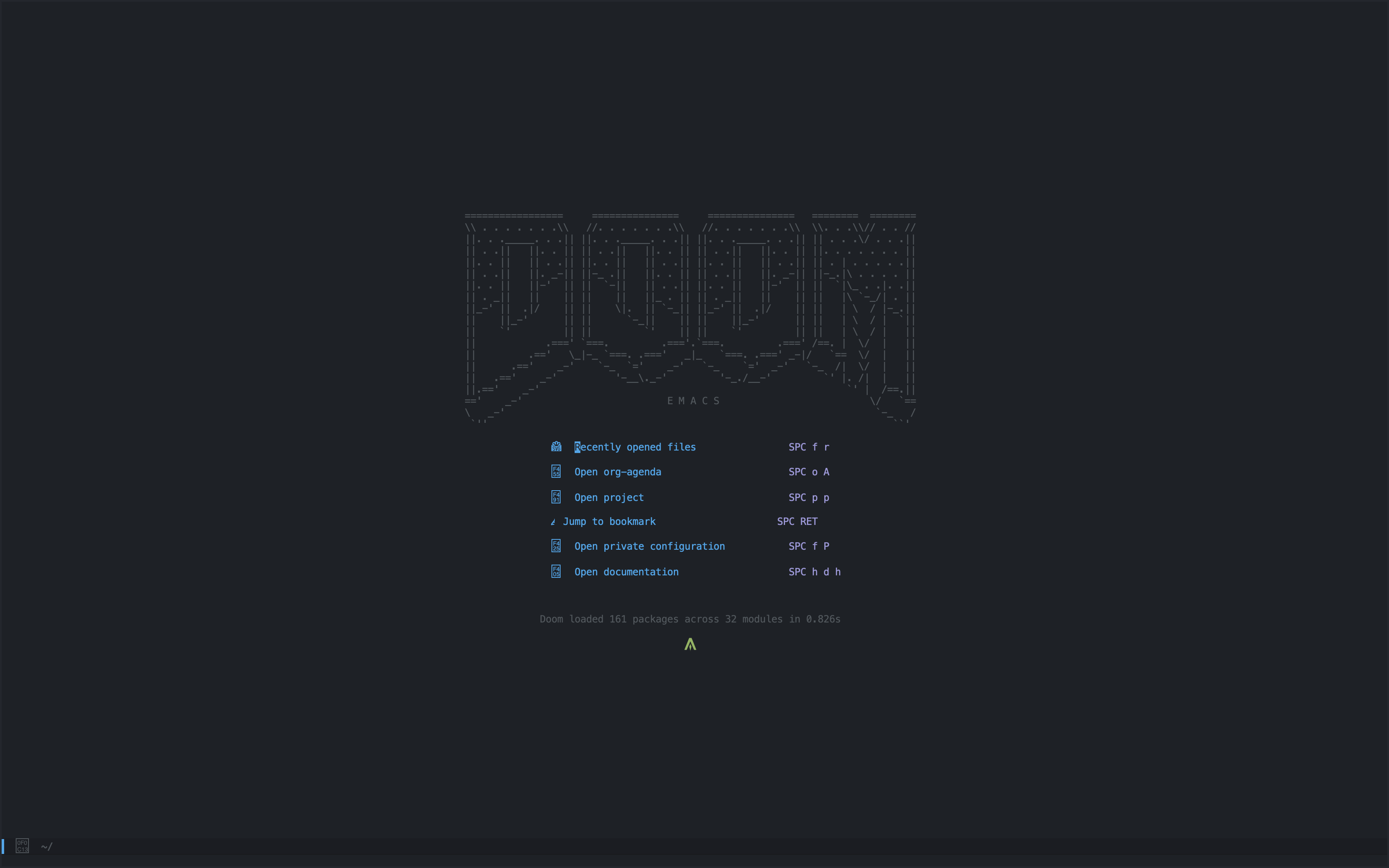 a screenshot of main doom emacs buffer. 